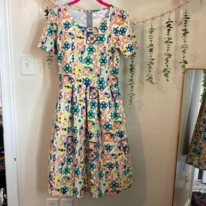 Lularoe Amelia Dress Geo Print Bright Colors Sz M